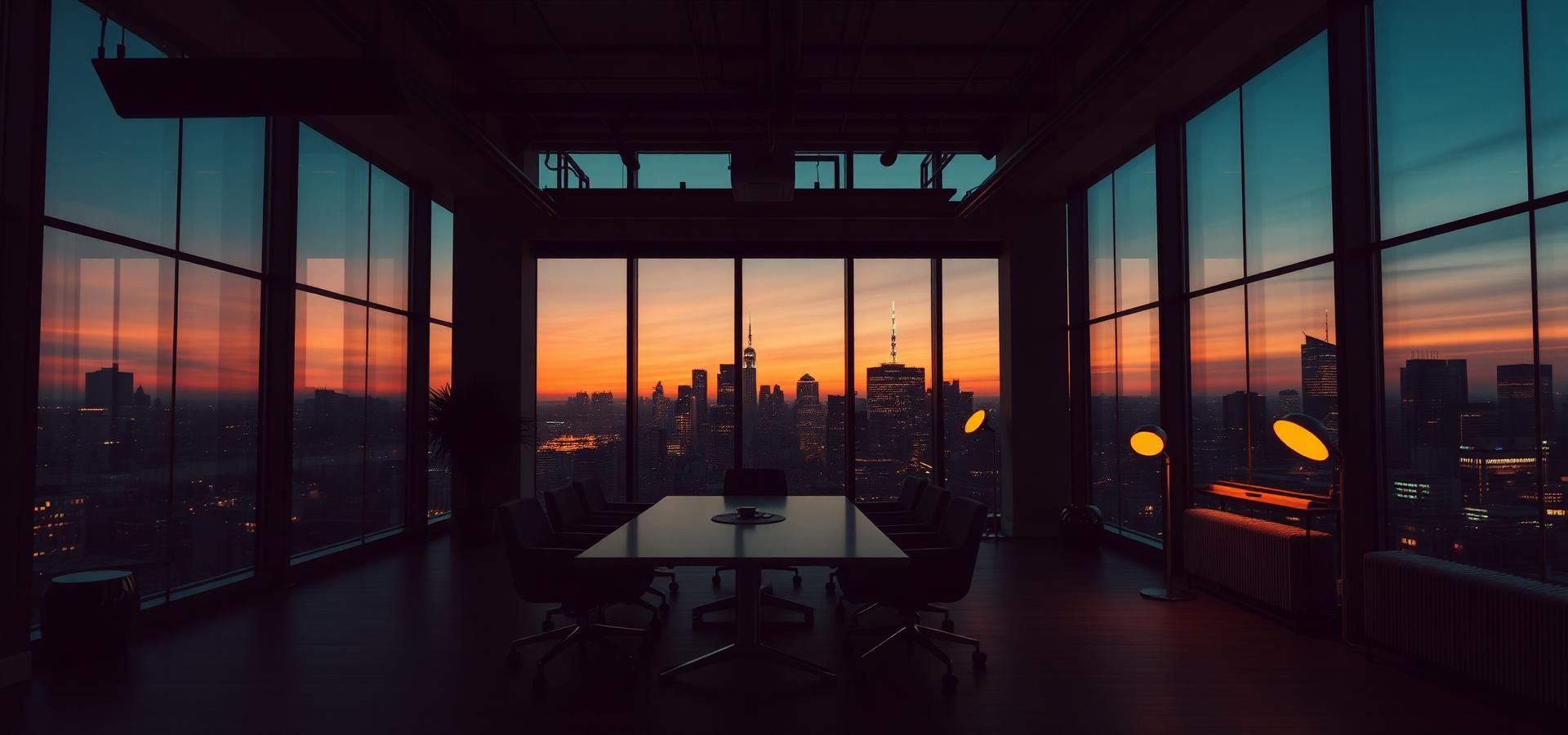 Agency boardroom at dusk